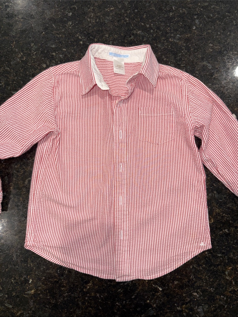 Janie and Jack Red and White Seersucker Button-Up Boys Shirt